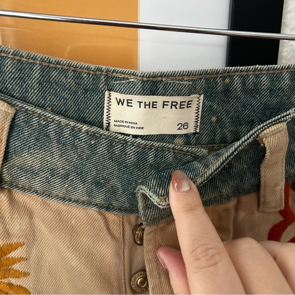 New Free People Falling Love Wide Leg Jeans Floral Embroidered Crochet - Picture 8 of 9